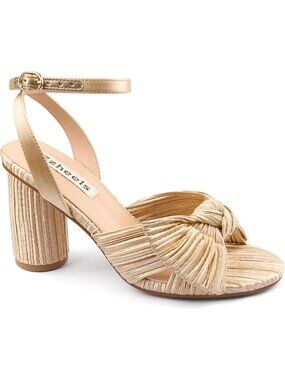 🆕Women's Light Khaki Bow Heels Ankle Strap Block Heel Sandals Wedding Shoes